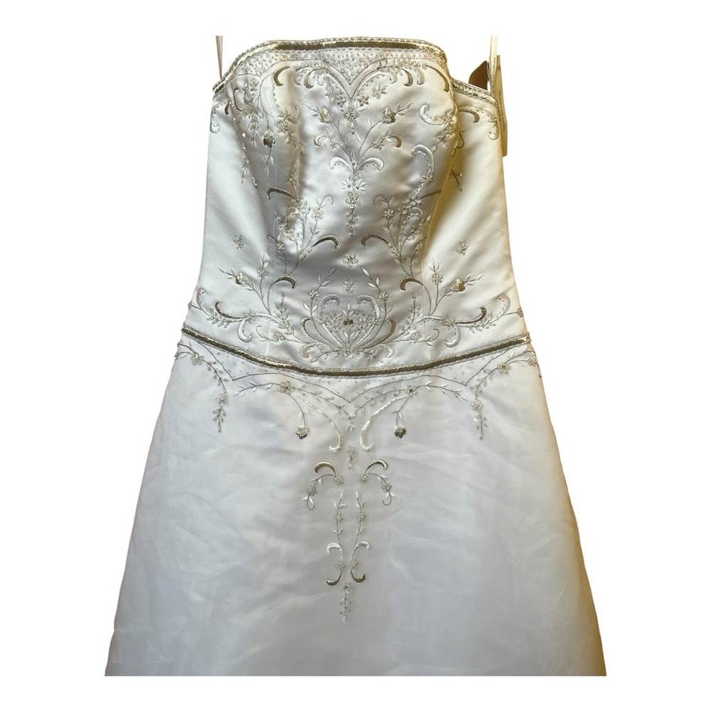Oleg Cassini Strapless Beaded Satin Embroidered Wedding Dress Size 14 CT129 NWT - Picture 3 of 9